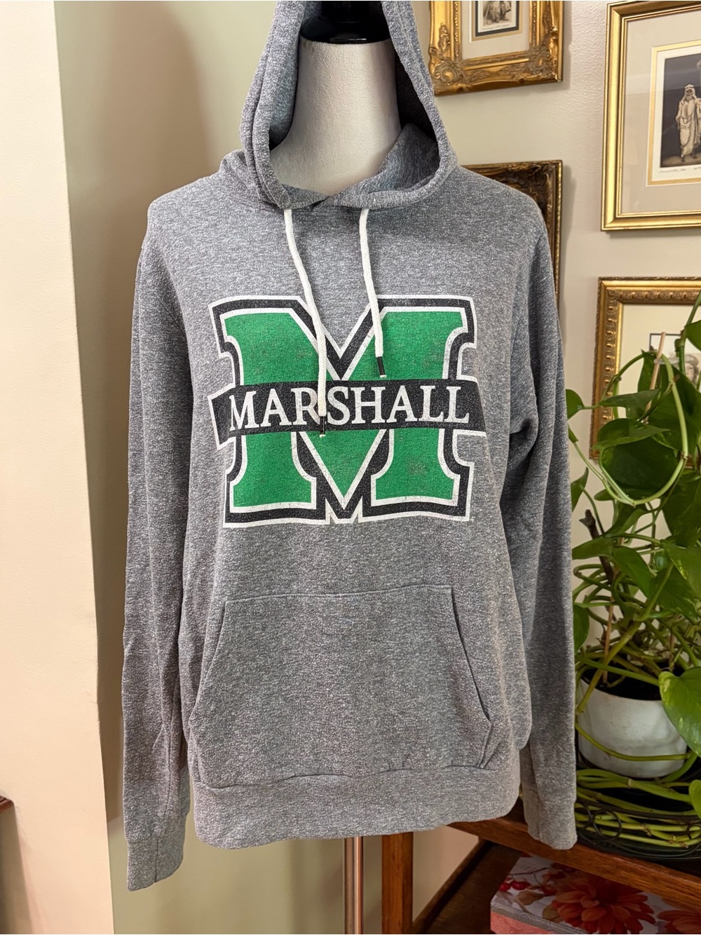 Women’s XL Marshall Gray Hooded Sweatshirt with Green Logo
